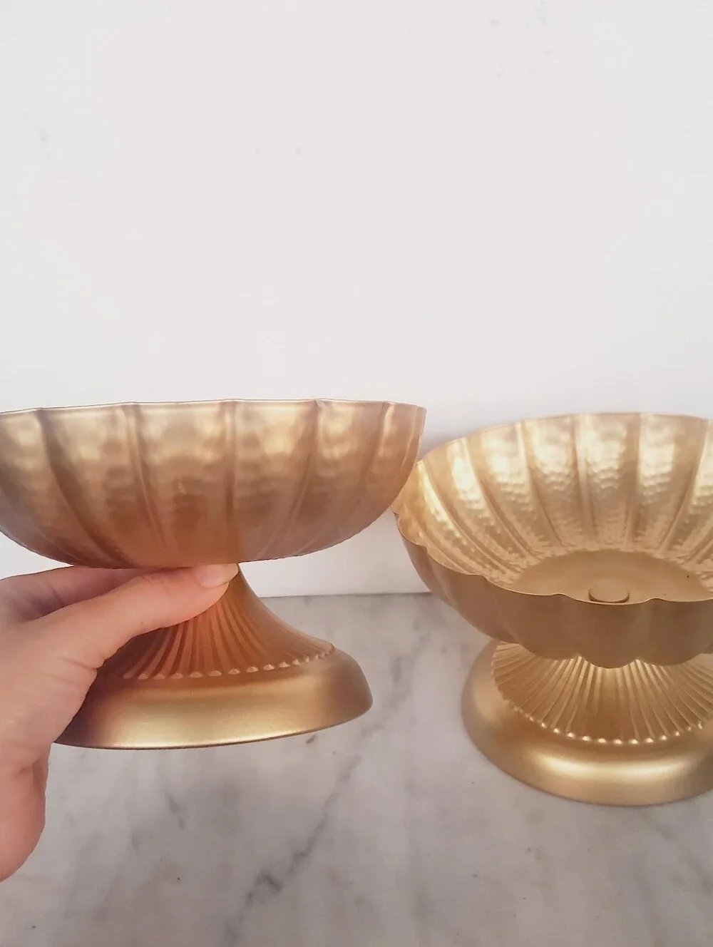 2 Pcs Metal Bronze Style Bowl Centerpiece Flower Fruit Holder Compote Vase